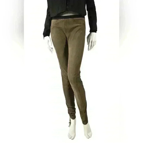 HELMUT LANG Tan Grey Distressed Lambskin Leather Skinny Legging Pants 8US Medium - Picture 1 of 8